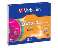 DVD-R 4,7GB 120min 16x Colour 5er Slimcase