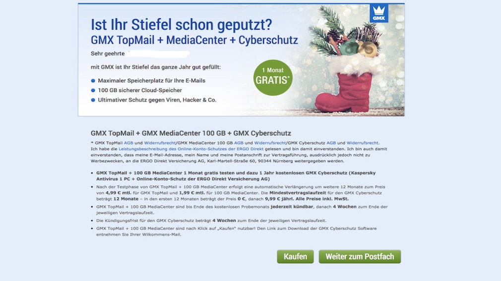 GMX & Web.de: Verbraucherschützer warnen vor Dreifach-Angebot Dieses Werbefenster sehen Kunden derzeit, wenn Sie sich in ihr Freemail-Konto einloggen wollen. 