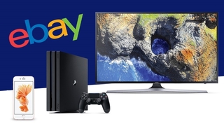 Ebay-Logo mit Fernseher, PS4 und iPhone 6S