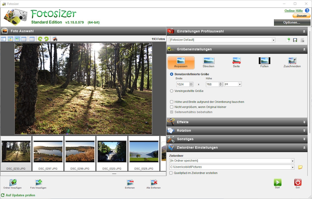 Screenshot aus Fotosizer