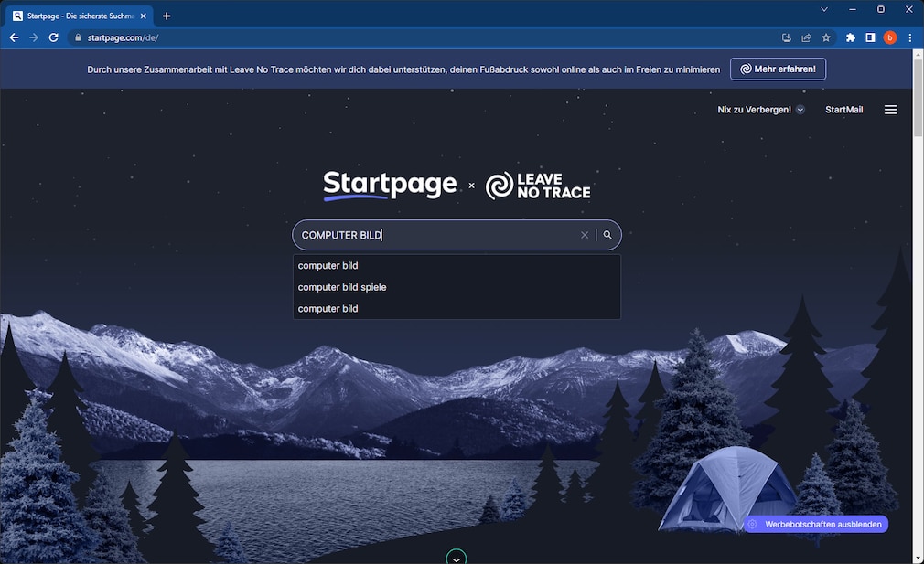Screenshot aus StartPage 