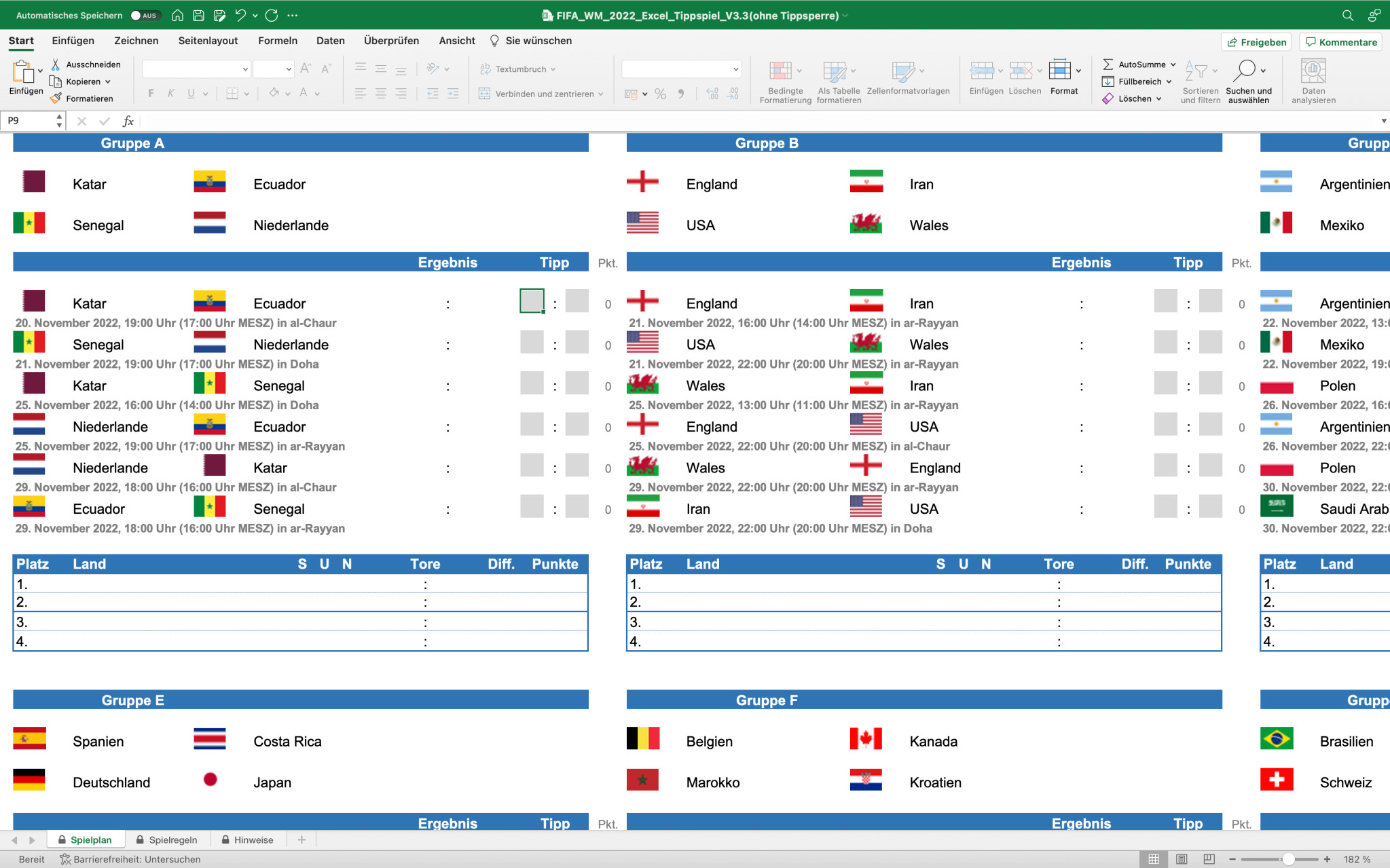 WM-Tippspiel für Excel zur Fußball-Weltmeisterschaft - Download