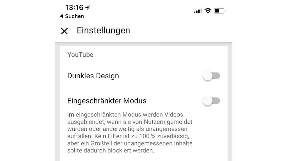 YouTube für iOS: Dunkles Design