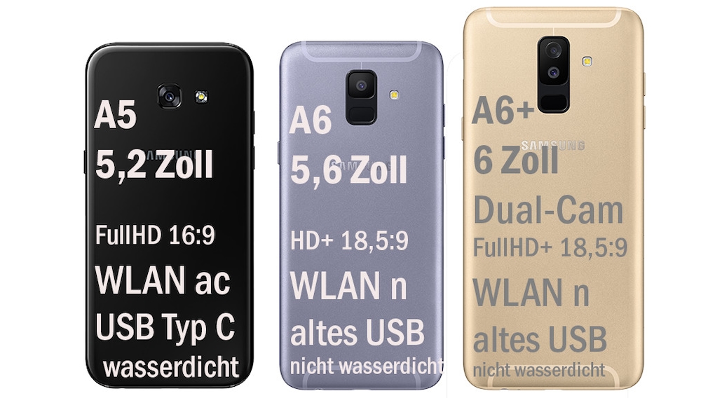 Samsung Galaxy A5, A6, A6 Plus im Vergleich