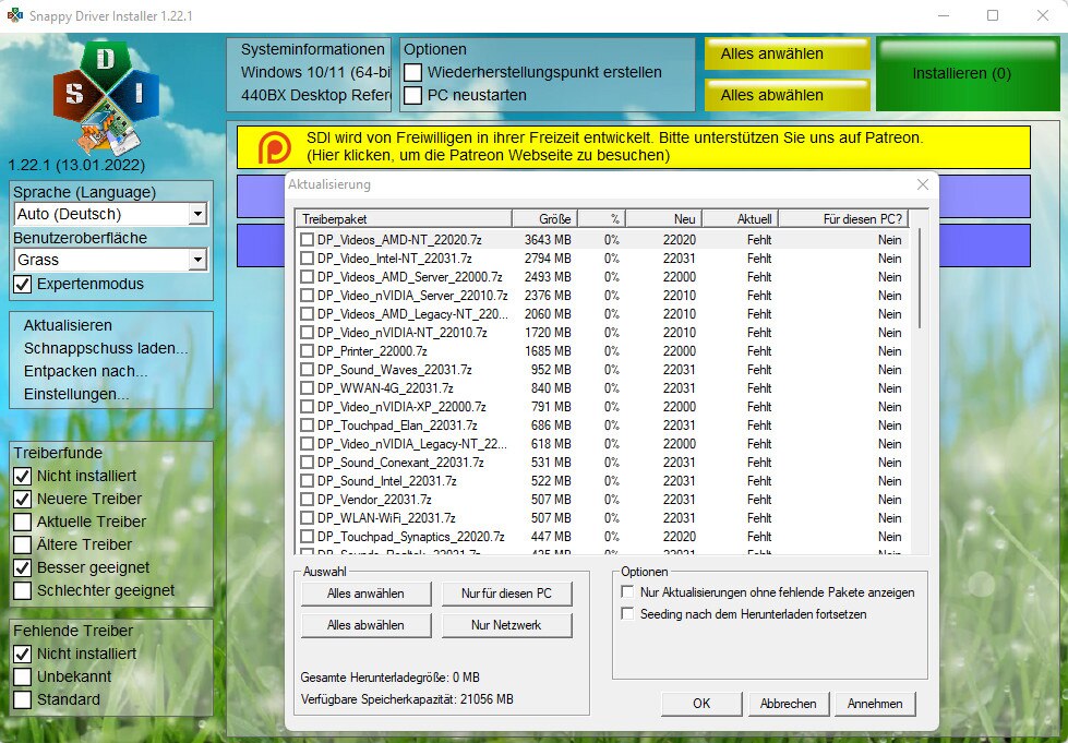 Screenshot aus Snappy Driver Installer (SDI) 