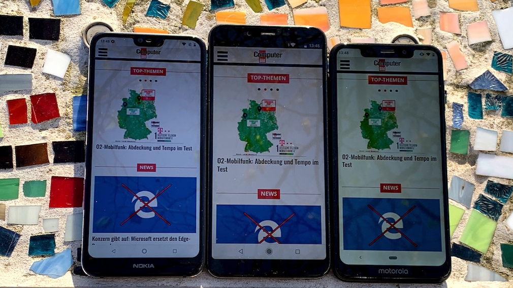 Xiaomi Mi A2: Test, Preis, Release, technische Daten Hellikeits-Unterschiede: Bei starker Sonneneinstrahlung ist das Xiaomi MI Mi A2 nur schwer ablesbar. Das machen ebenfalls mit Android One ausgestattete Konkurrenten (links: Hãng Nokia 7.1; rechts: Motorola Moto One). 