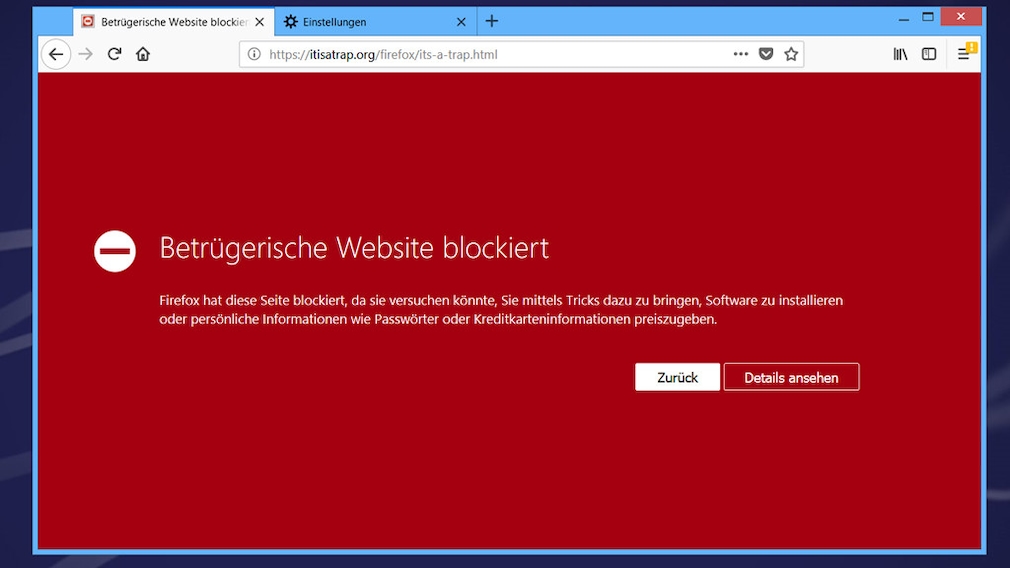 Sich selbst hacken: So testen Sie die Windows- und Browser-Sicherheit Idealerweise warnt Firefox vor einer ungefährlichen Dummy-Seite. 