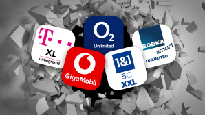 Unlimited-Tarife im Vergleich © iStock.com/borzaya, Telekom, Vodafone, O2, 1&1, Edeka Smart
