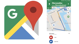 Google Maps mit Blitzer- und Unfallmeldung