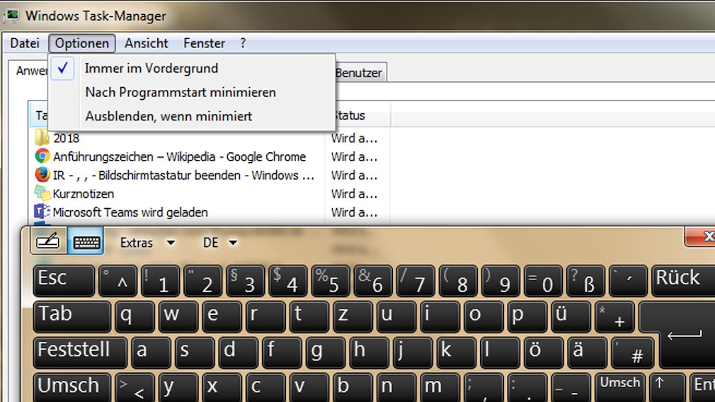 Windows 7: Tablet PC-Eingabebereich deaktivieren