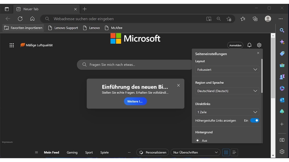 Microsoft Edge: Neue-Tab-Seite