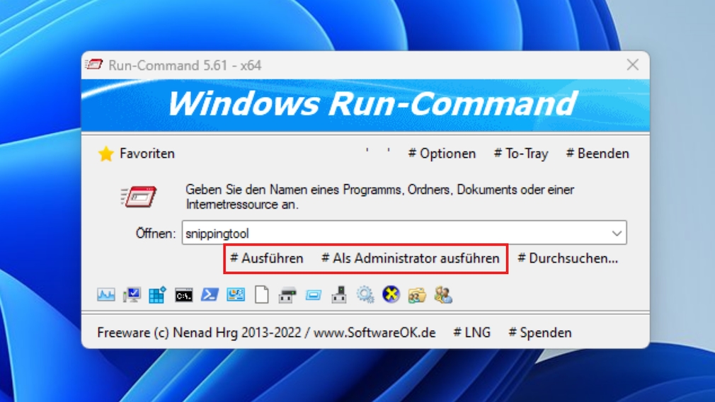 Windows Run-Command: Buttons