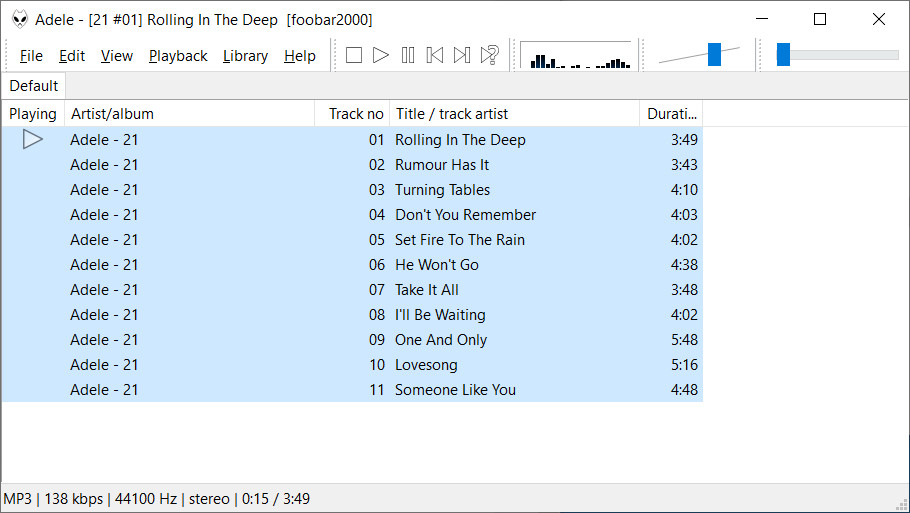 Screenshot aus Foobar2000