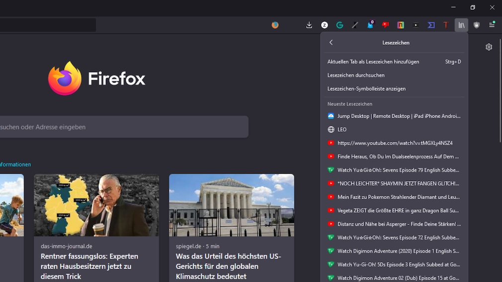 Firefox: Lesezeichen verwalten in fünf Browser-Ansichten