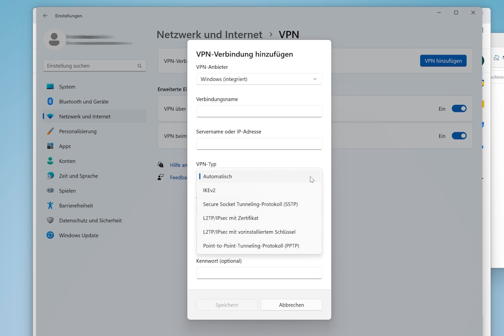 Windows 11: VPN-Verbindung