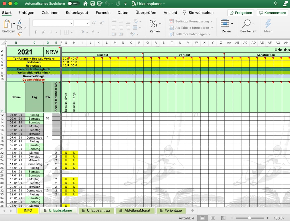 Screenshot 1 - Urlaubsplaner (Excel-Vorlage)