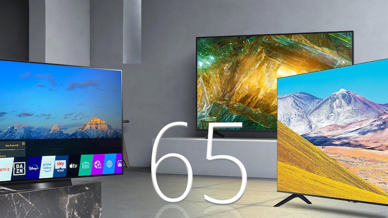 65 Zoll Fernseher im Test: Darf es etwas mehr sein? 65-Zoll-Fernseher im Test: Mit einer Bildschirmdiagonale von 164 Zentimetern sind die TV-Riesen perfekt für drei bis fünf Meter Betrachtungsabstand.