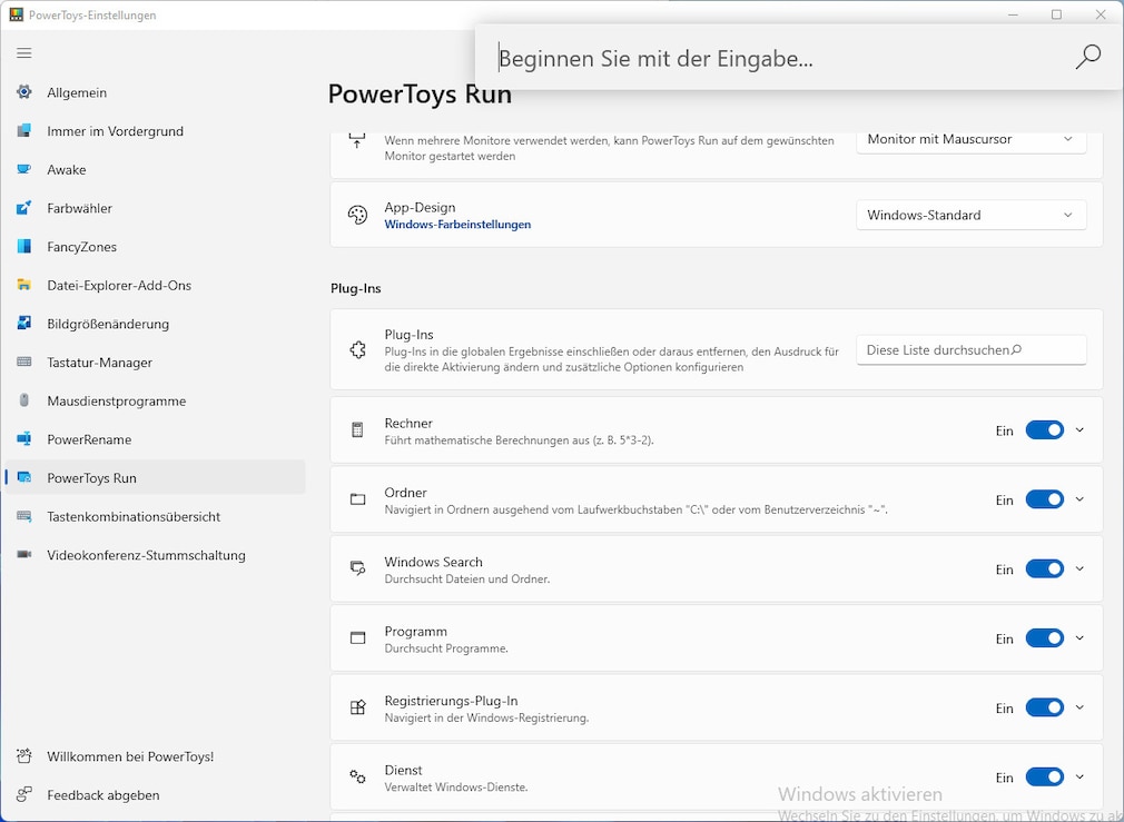 Screenshot aus Microsoft PowerToys 