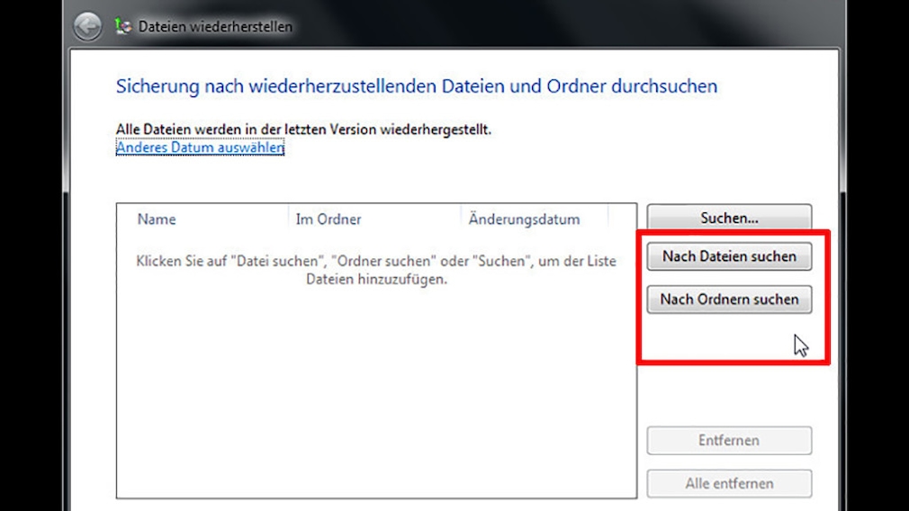 Windows-7-Backup: Dateien wiederherstellen – Daten suchen