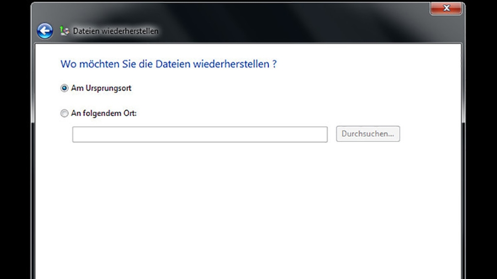 Windows-7-Backup: Dateien wiederherstellen – Zielordner festlegen