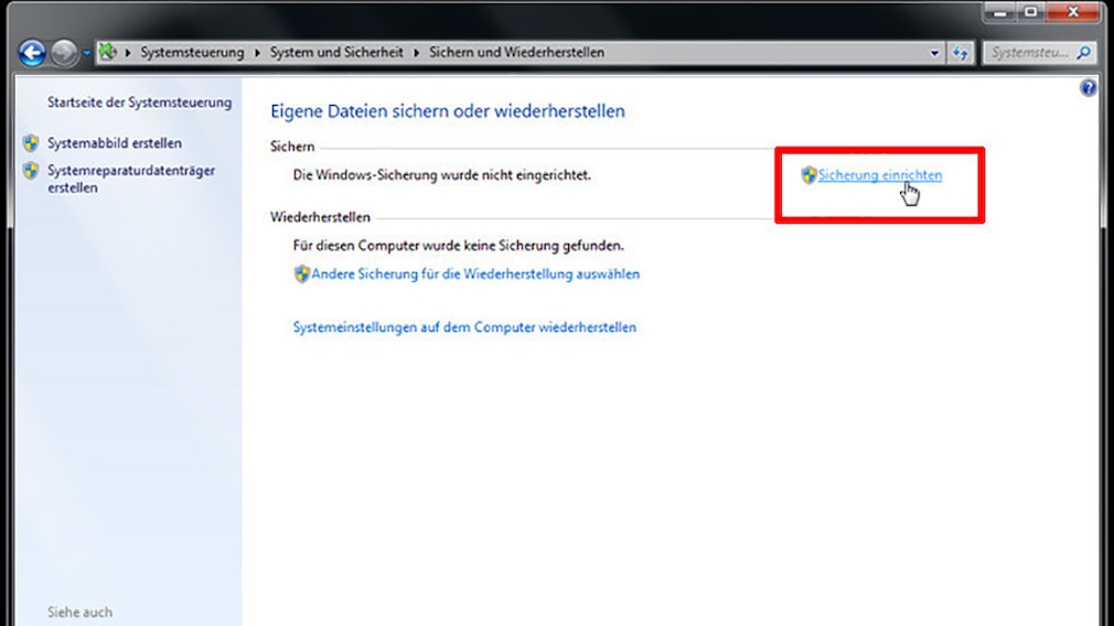Windows-7-Backup: Schnellsicherung – Sicherung einrichten