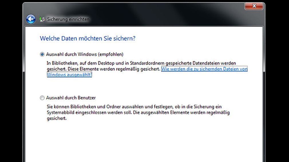 Windows-7-Backup: Schnellsicherung – Sicherungsumfang festlegen