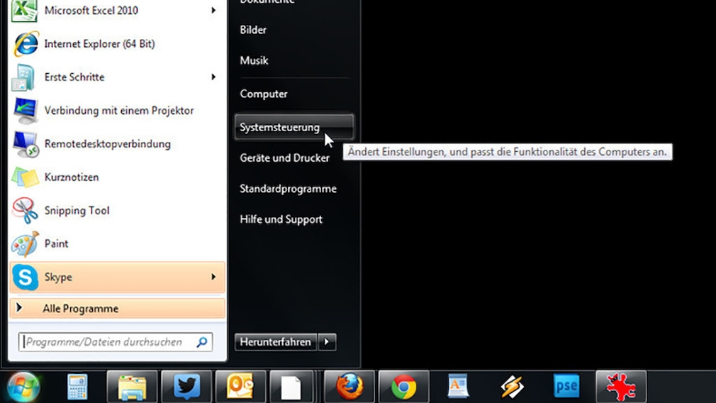 Windows-7-Backup: Schnellsicherung – Windows-Einstellungen öffnen