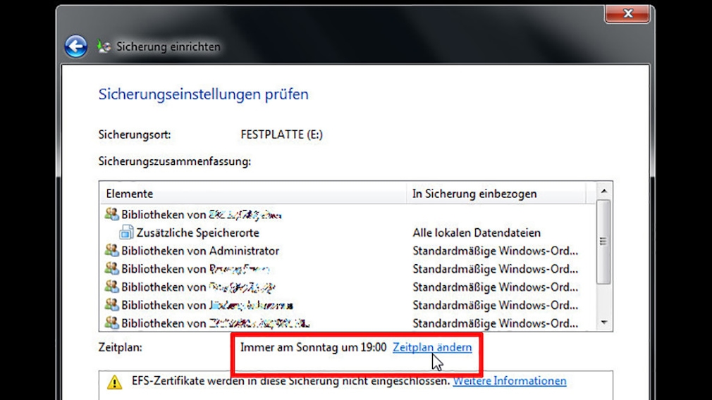 Windows-7-Backup: Sicherungsplan – Zeitplan ändern
