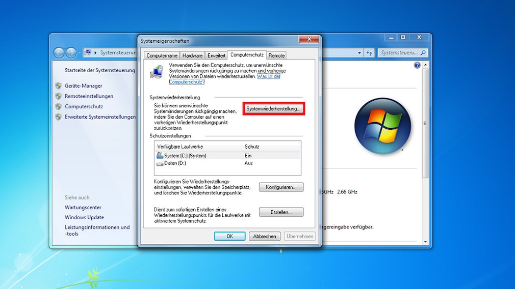 Windows-7-Backup: Windows zurücksetzen – Systemwiederherstellung starten 1