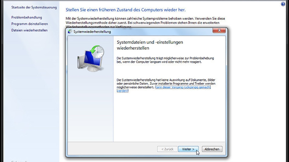 Windows-7-Backup: Windows zurücksetzen – Systemwiederherstellung starten 2