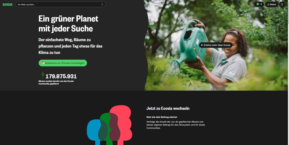 Screenshot aus Ecosia 