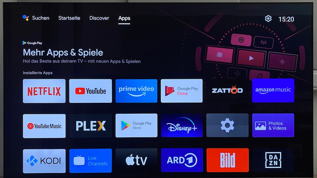Typical Android TV 11: The app selection includes all imaginable streaming and gaming offers.