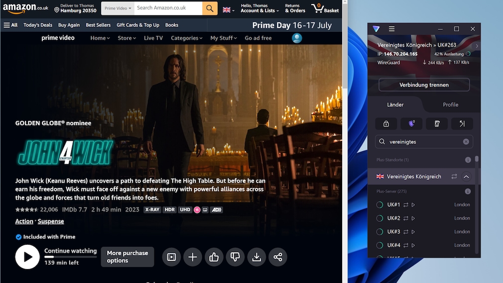 Proton VPN mit Amazon Prime Video