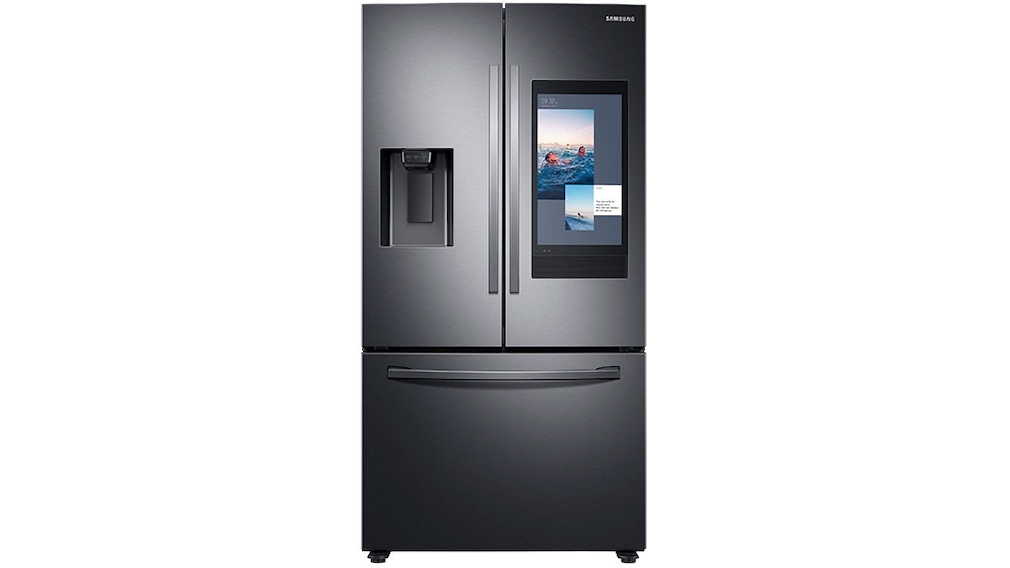 Samsung Family Hub Kühlschrank vor weißem Hintergrund