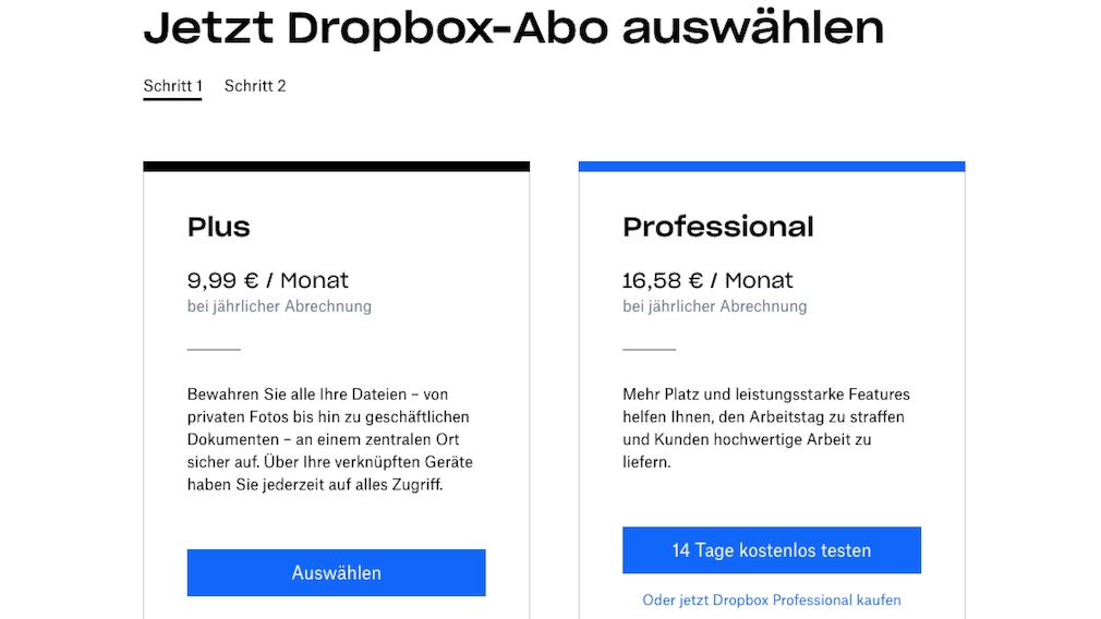 Dropbox: Tarife im Vergleich