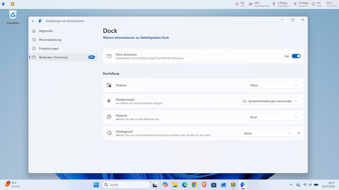 Befehlspaletten-Dock