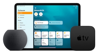 HomePod mini, iPad mit Home-App und Apple TV