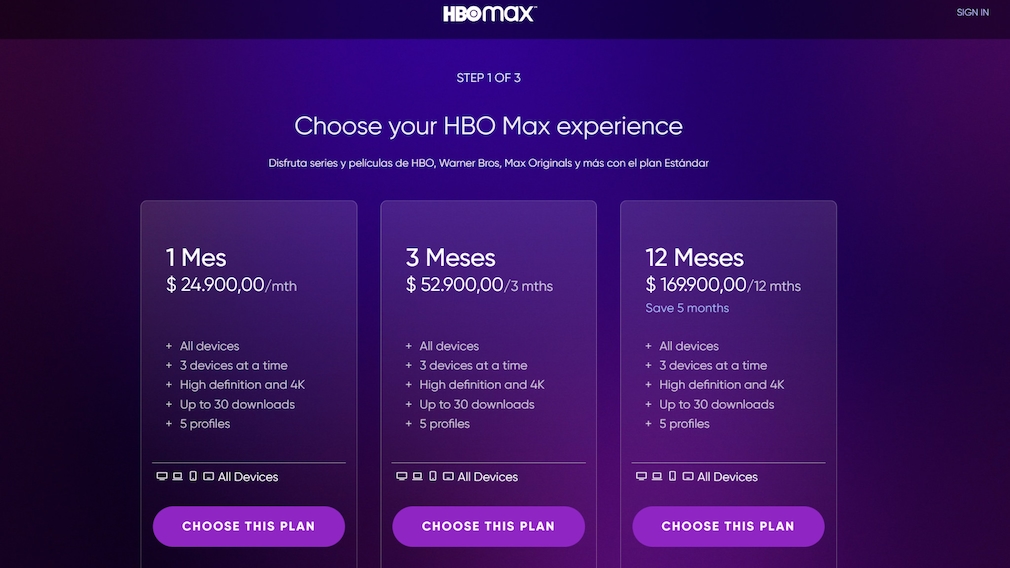 HBO Max: Preise in Kolumbien
