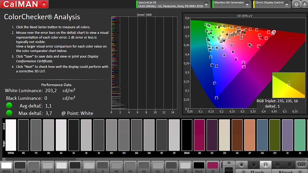 ColorChecker Analysis der Farbtreue des LG OLED CX per Calman-Software