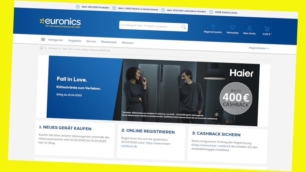 Euronics: Haier Kühlschränke jetzt mit 400 Euro Ermäßigung Haier Kühlschränke jetzt mit bis zu 400 Euro Cashback bei Euronics bestellen.