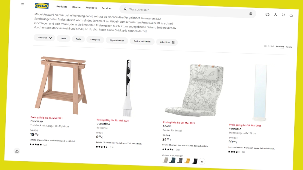 Zeitlich begrenzte Sonderangebote finden Sie bis in den Juni hinein bei Ikea.de. 