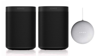 Zwei smarte WLAN-Lautsprecher von Sonos mit dem smarten Sprachassistenten Google Nest Mini – das Paket gibt es am Black Friday mit satten 37 Prozent Rabatt bei Tink!