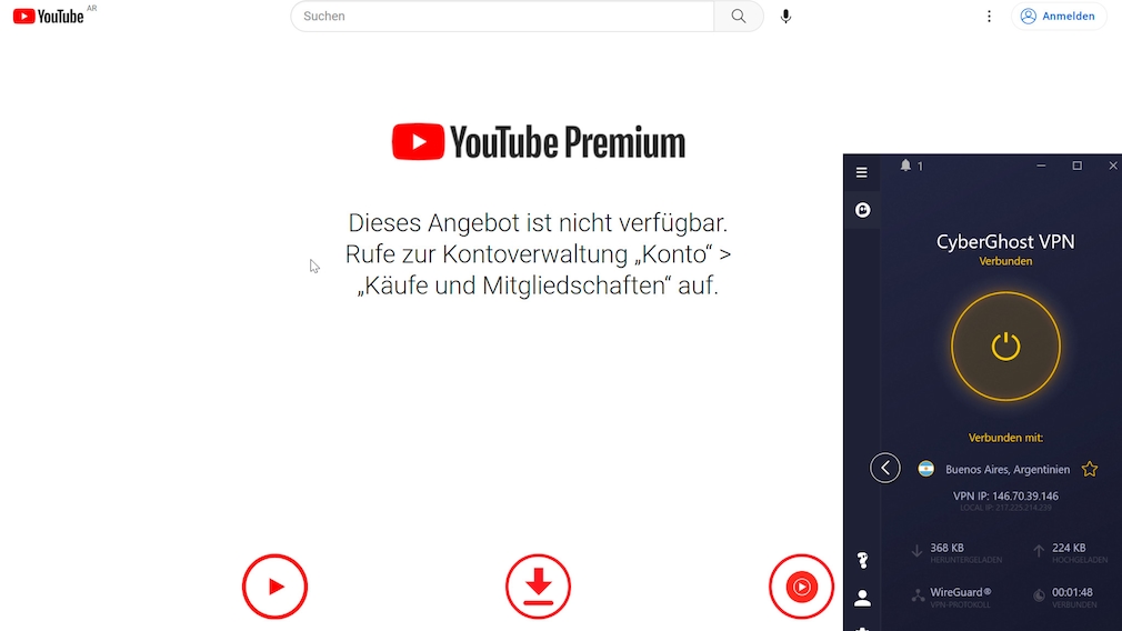 YouTube Premium: CyberGhost
