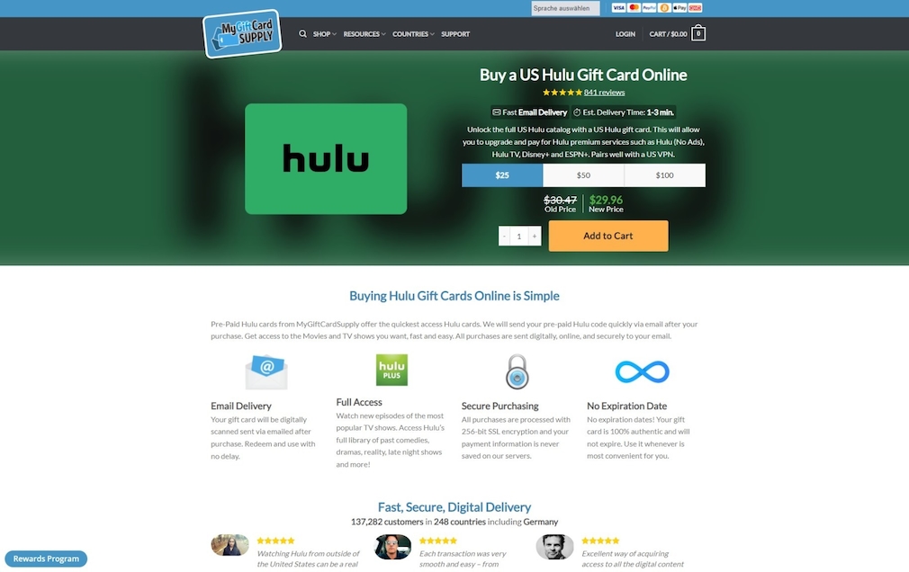 Hulu MyGiftCardSupply