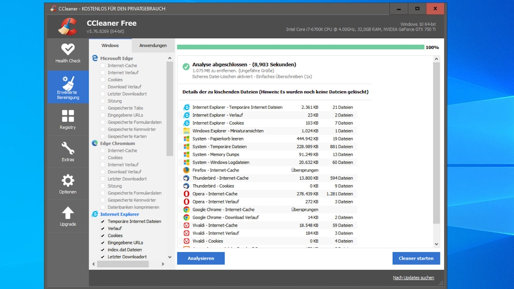 Die Festplatte ist voll: Was tun? So räumen Sie HDD und/oder SSD auf Der CCleaner bereinigt Windows und Browser. Letztere schließt er gegebenenfalls, sollten Sie noch laufen; stimmen Sie dem zu, kommt die Bereinigung in Gang. 