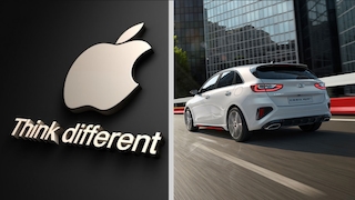 Apple-Logo und Kia-Fahrzeug