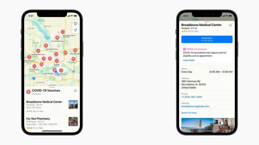 Apple Maps auf zwei iPhones vor grauem Hintergrund