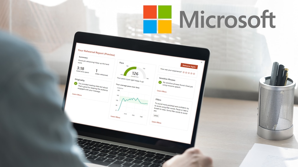 Powerpoint Presenter Microsoft Bereitet Auf Prasentation Vor Computer Bild
