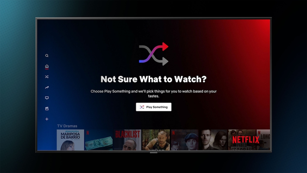 Die neue Netflix-Funktion "Etwas abspielen" wird auf einem Fernseher gezeigt.