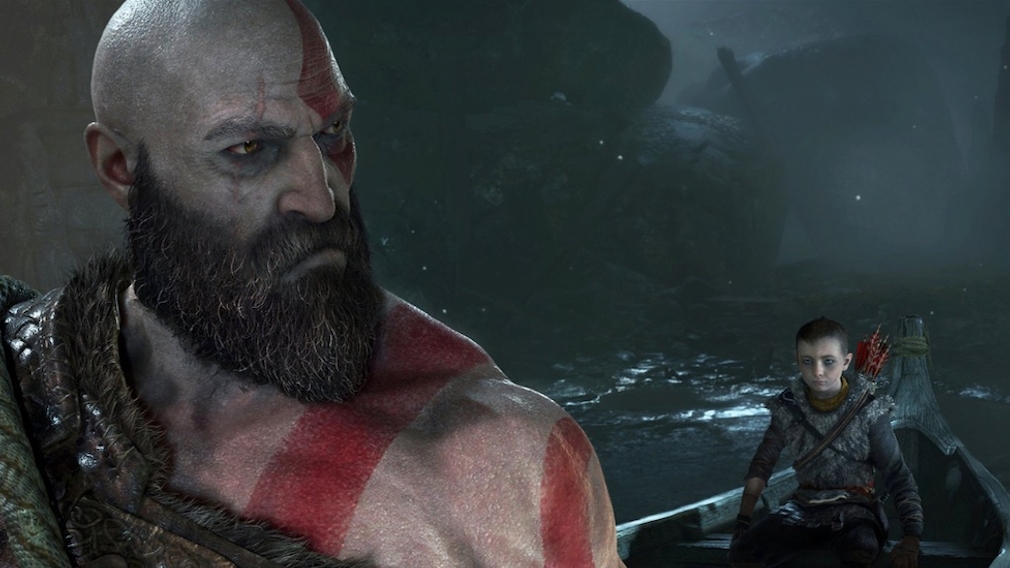 Kratos mit seinem Sohn Atreus auf einem Boot